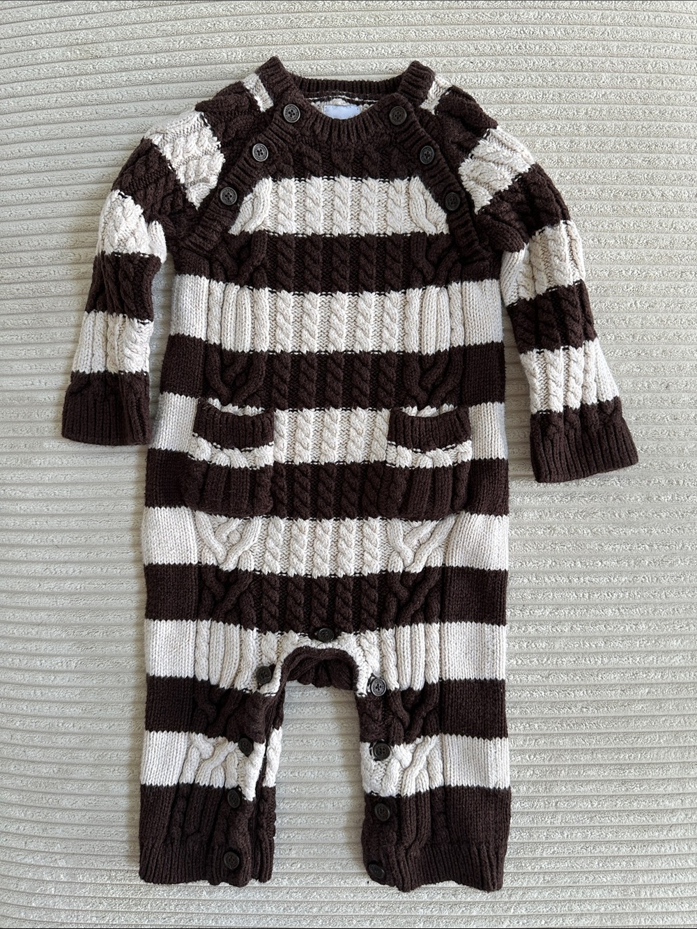 Baby GAP Striped Cable-Knit Baby One-Piece in Brown & Cream Size 6-12 M